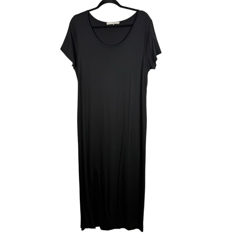 Peruvian Connection Cotton Jersey Black Maxi Dress Cap Sleeve Front Slit Sz XL